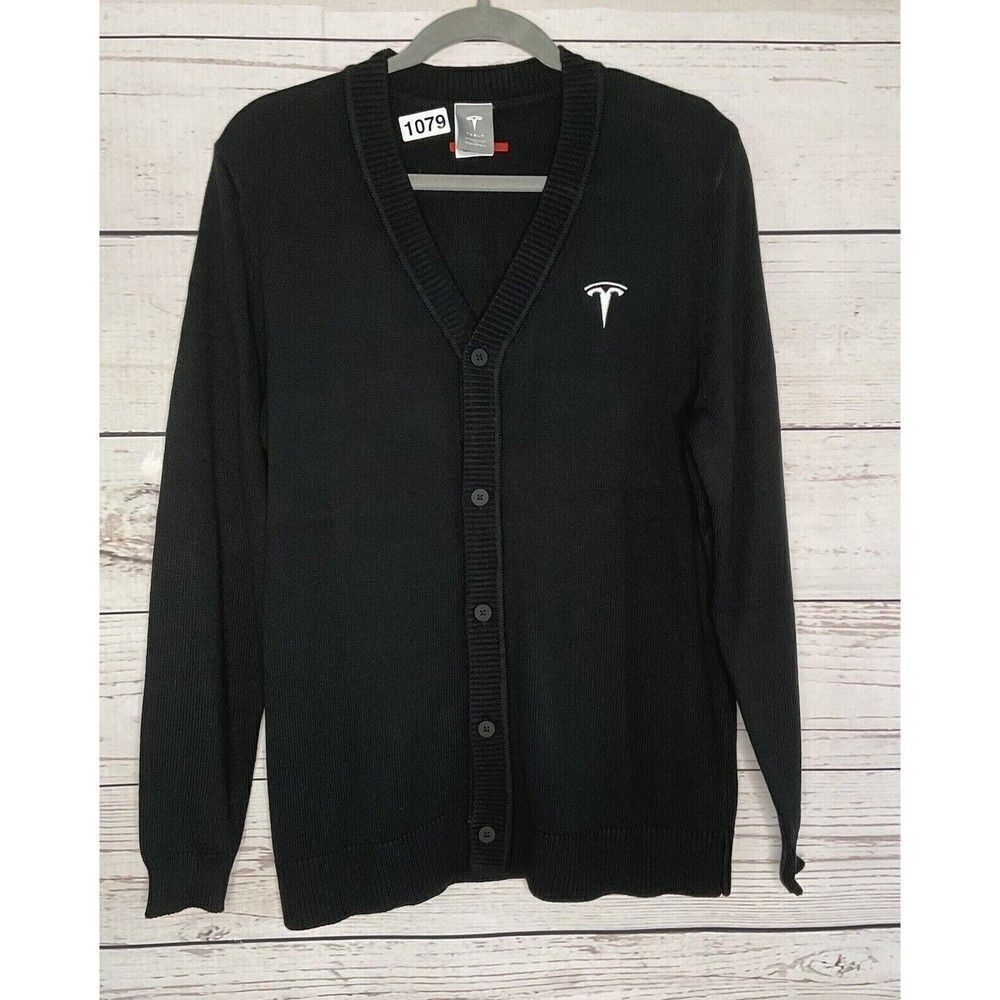 Tesla Men's Black Cotton Blend V-Neck Button‎ Front Cardigan Size M